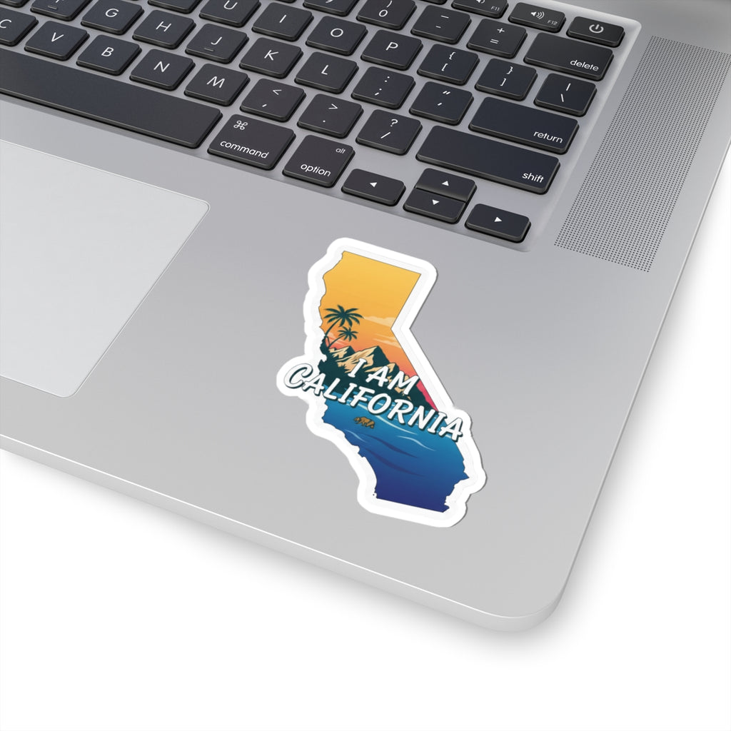 Kleber-Aufkleber „I AM CALIFORNIA“ auf Kontur der Bundesstaatenkarte