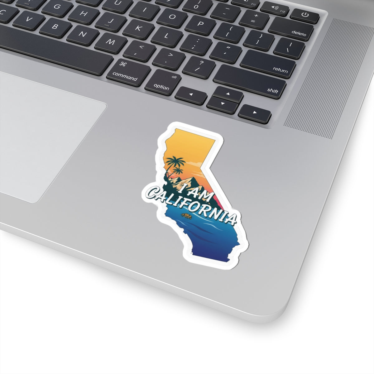 Kleber-Aufkleber „I AM CALIFORNIA“ auf Kontur der Bundesstaatenkarte