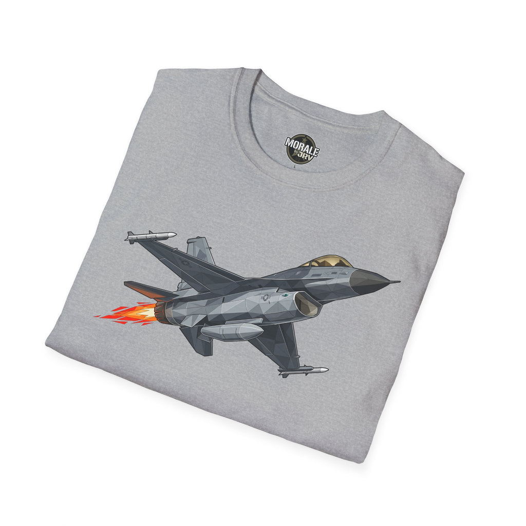 Sport Grey F-16 fighter jet T-shirt with gray geometric jet graphic