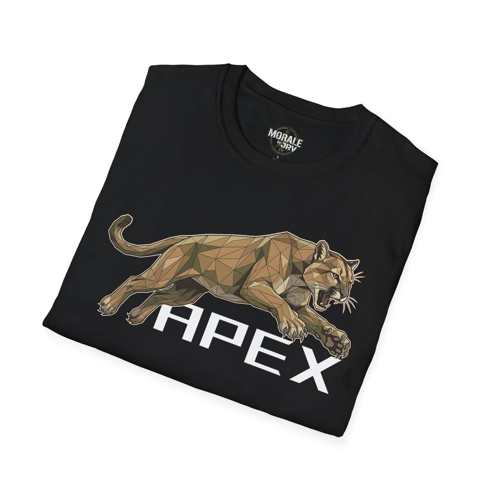 Leaping Cougar graphic tee, black: geometric cougar running with large “HYPER”