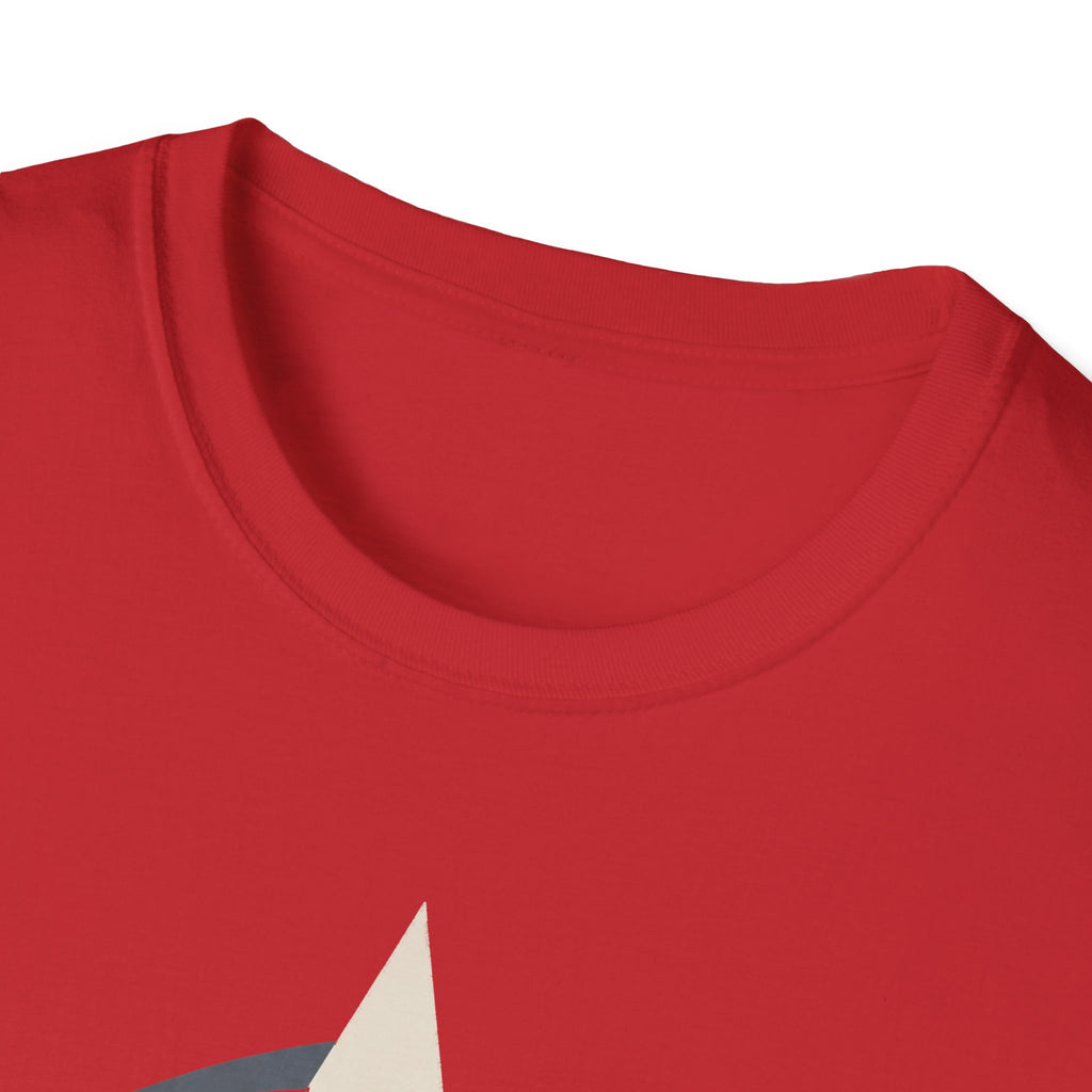 Red crewneck T-shirt neckline close-up