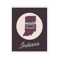 Square vinyl decal with Indiana state outline, white circle badge, and “Indiana” script on mauve