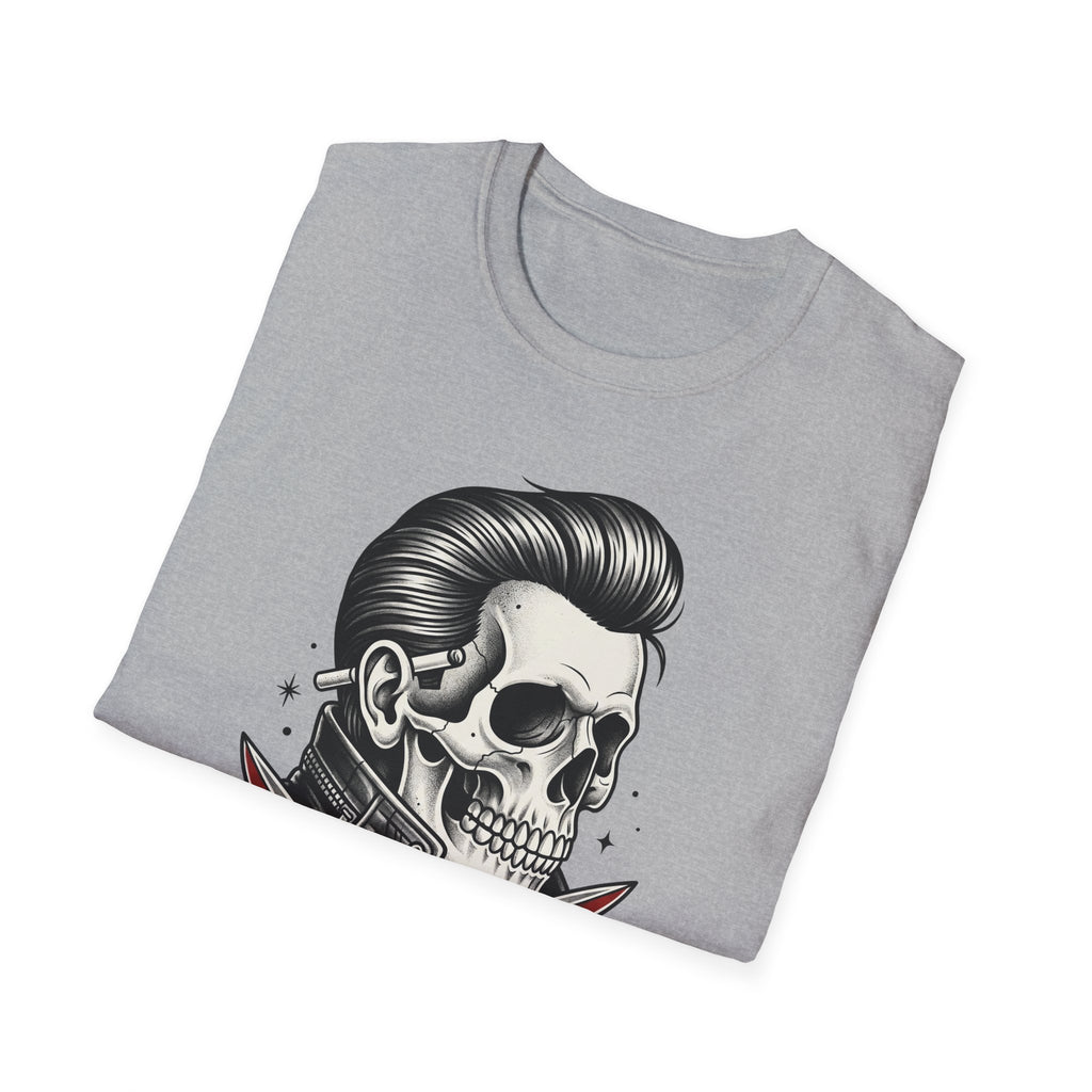 Rockabilly Rebel T-Shirt in sport grey with skeleton rebel tattoo graphic on chest