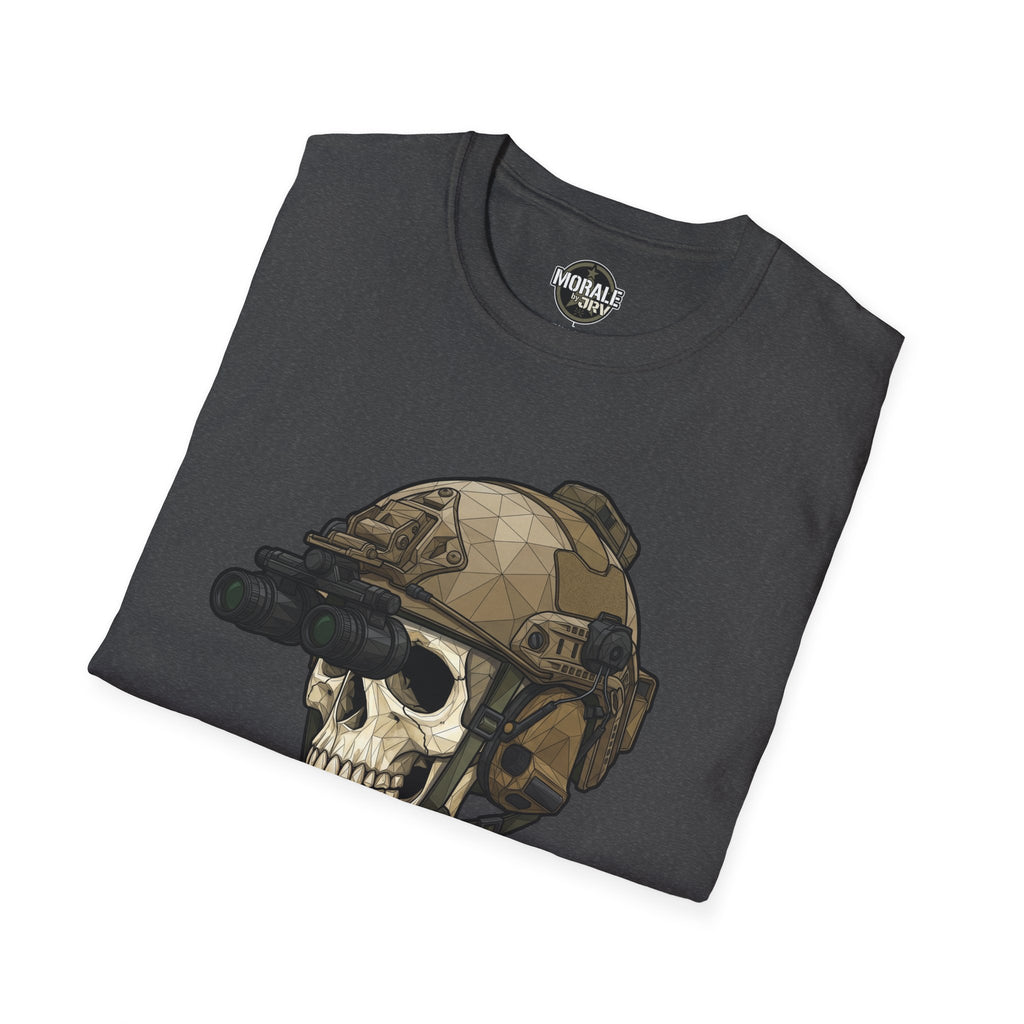 Charcoal T-shirt with skull in helmet tactical NVG graphic on front