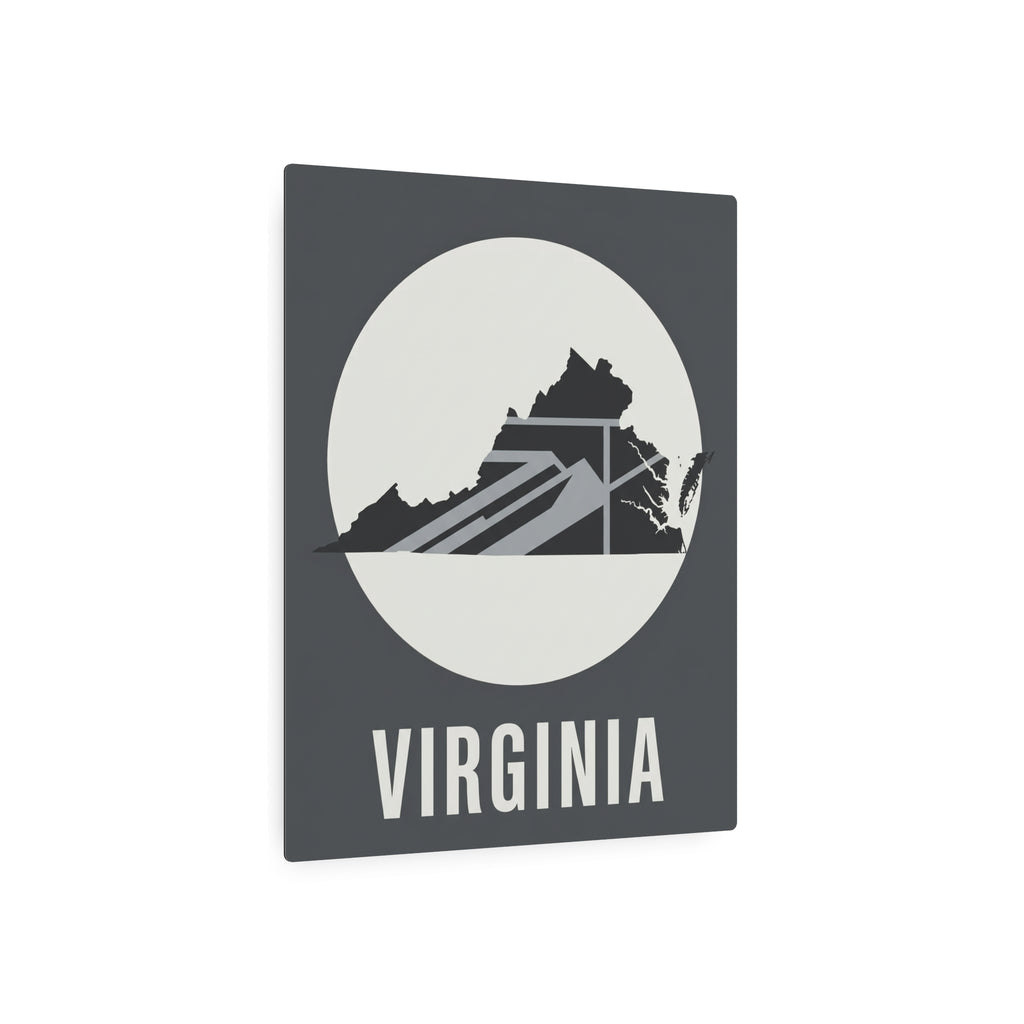 Dark gray square Virginia wall art with circular mountainscape silhouette and 'VIRGINIA' text