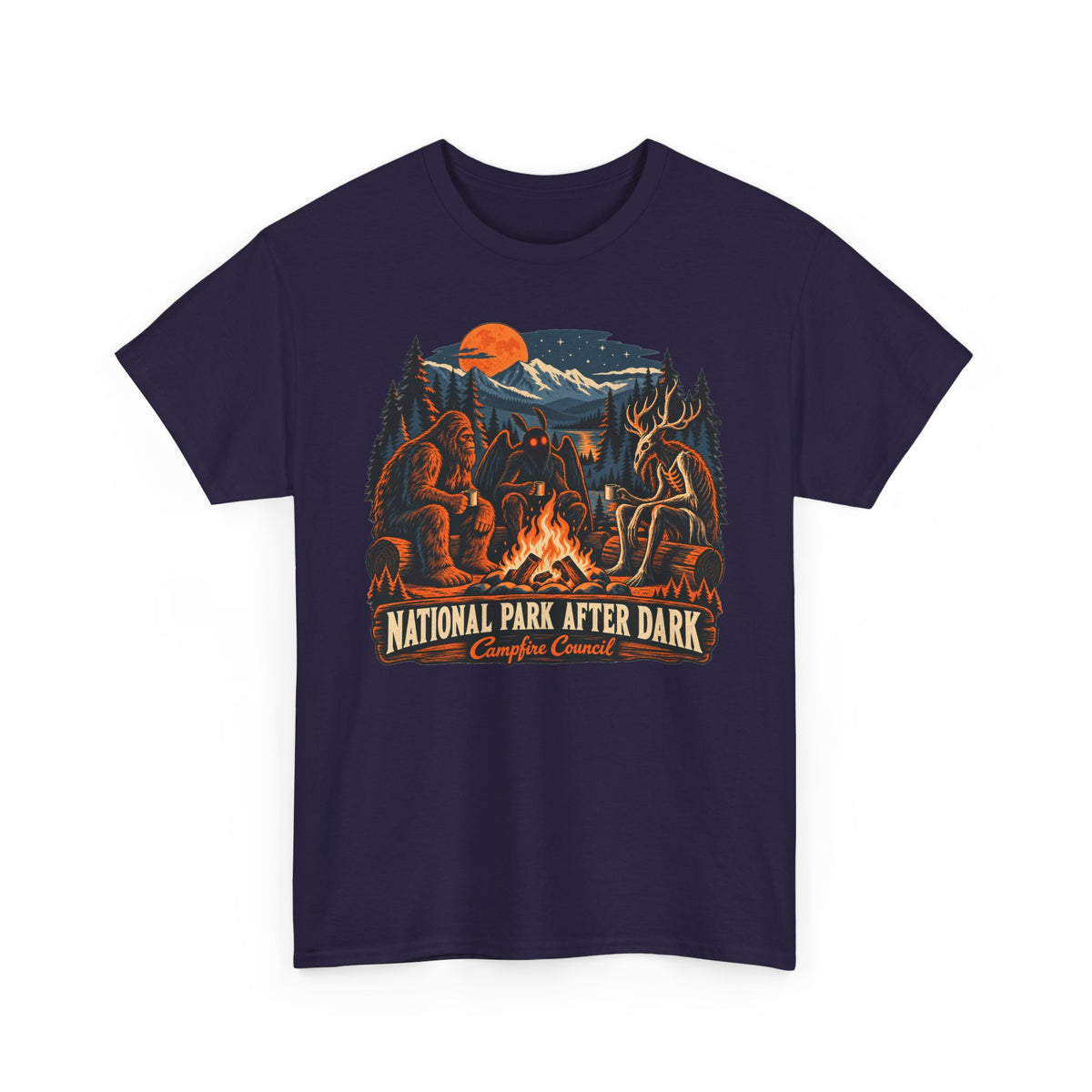 National Park After Dark Campfire Concert T-Shirt, Bear and Elk Mountain Camping Shirt for Men and Women, Hiking Gift Tee