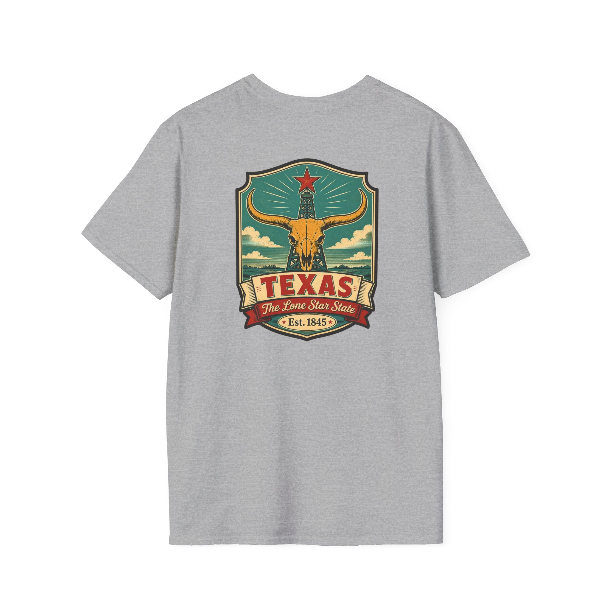 Texas Longhorn T-shirt, heather gray, with longhorn Texas crest graphic on chest