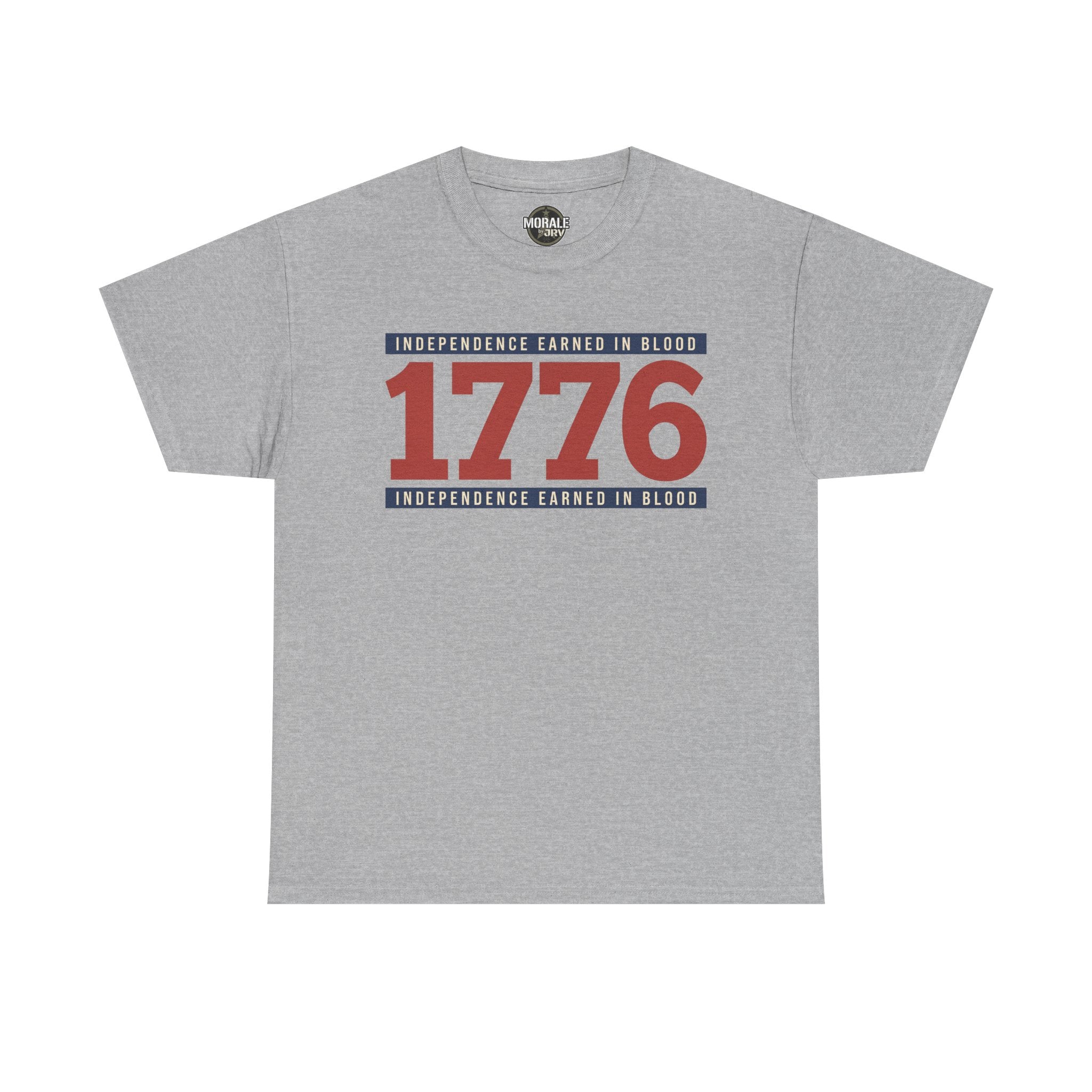 Sport grey graphic t-shirt with “1776” Independence earned in blood print