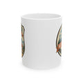 White ceramic mug with partial Glacier badge featuring mountains and bear graphic