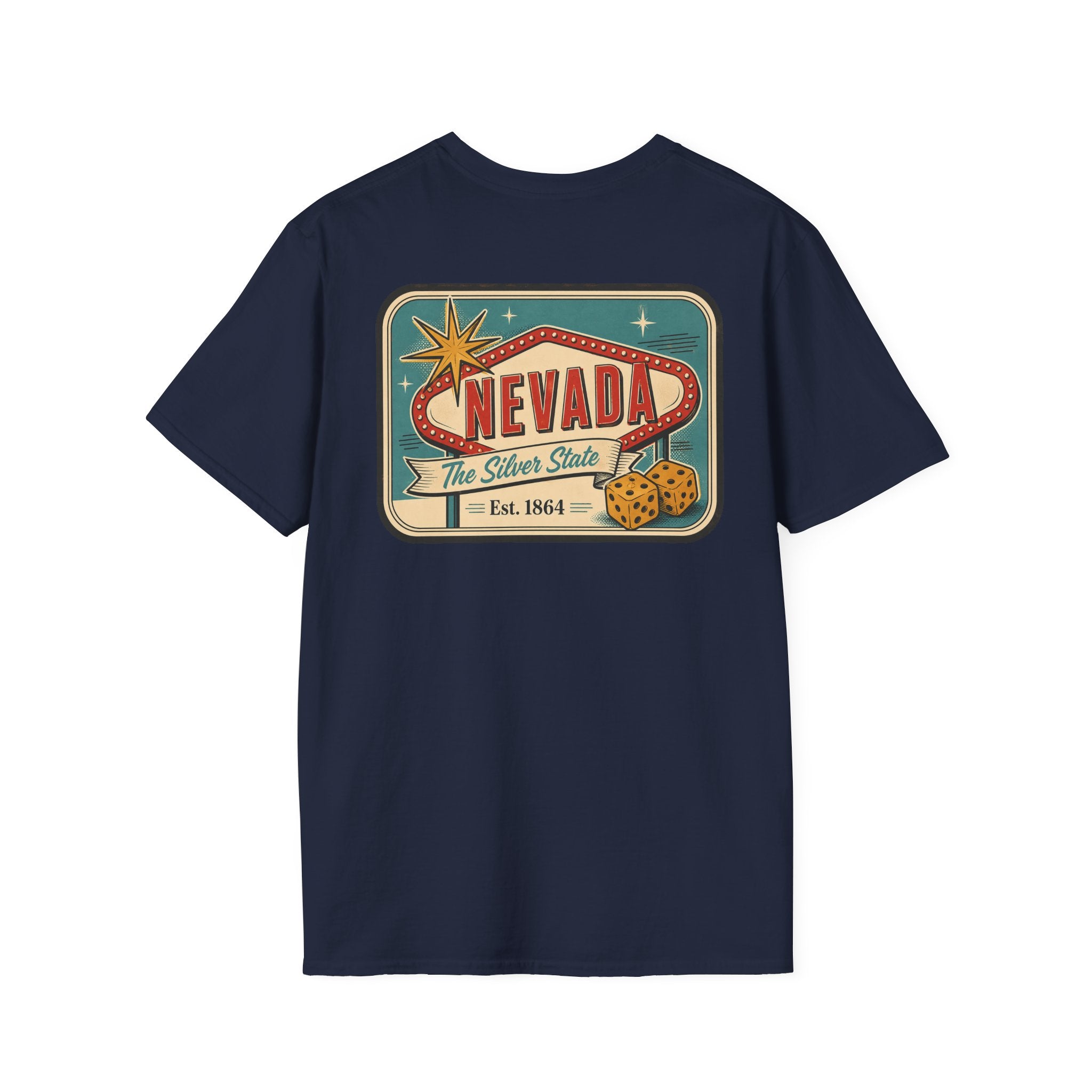 Navy T-shirt with Nevada luggage tag graphic print on the front