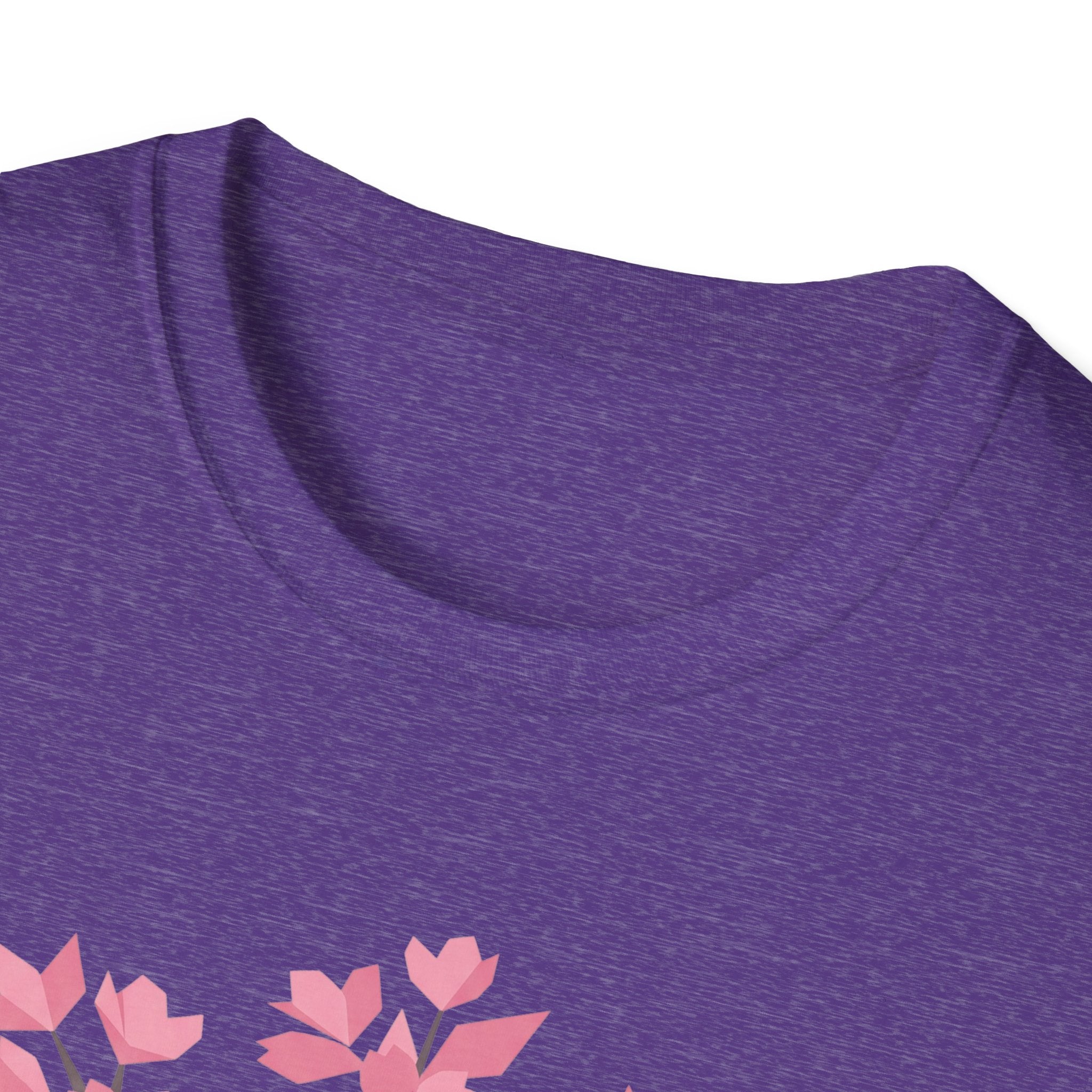 Purple T-shirt close-up of crew neck and fabric texture