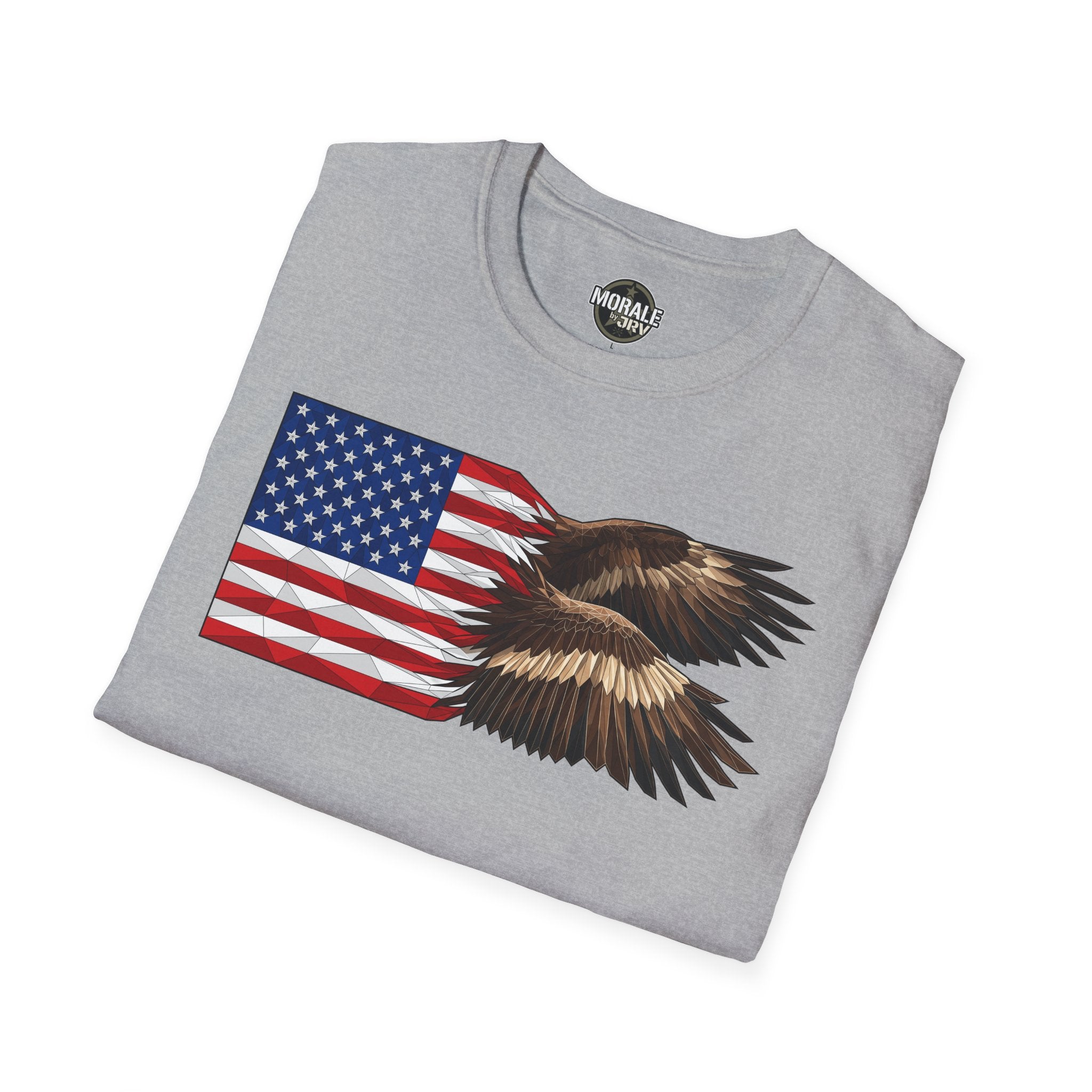 American Flag Eagle T-Shirt, Sport Grey mit US-Flagge-Eagle-Print vorne