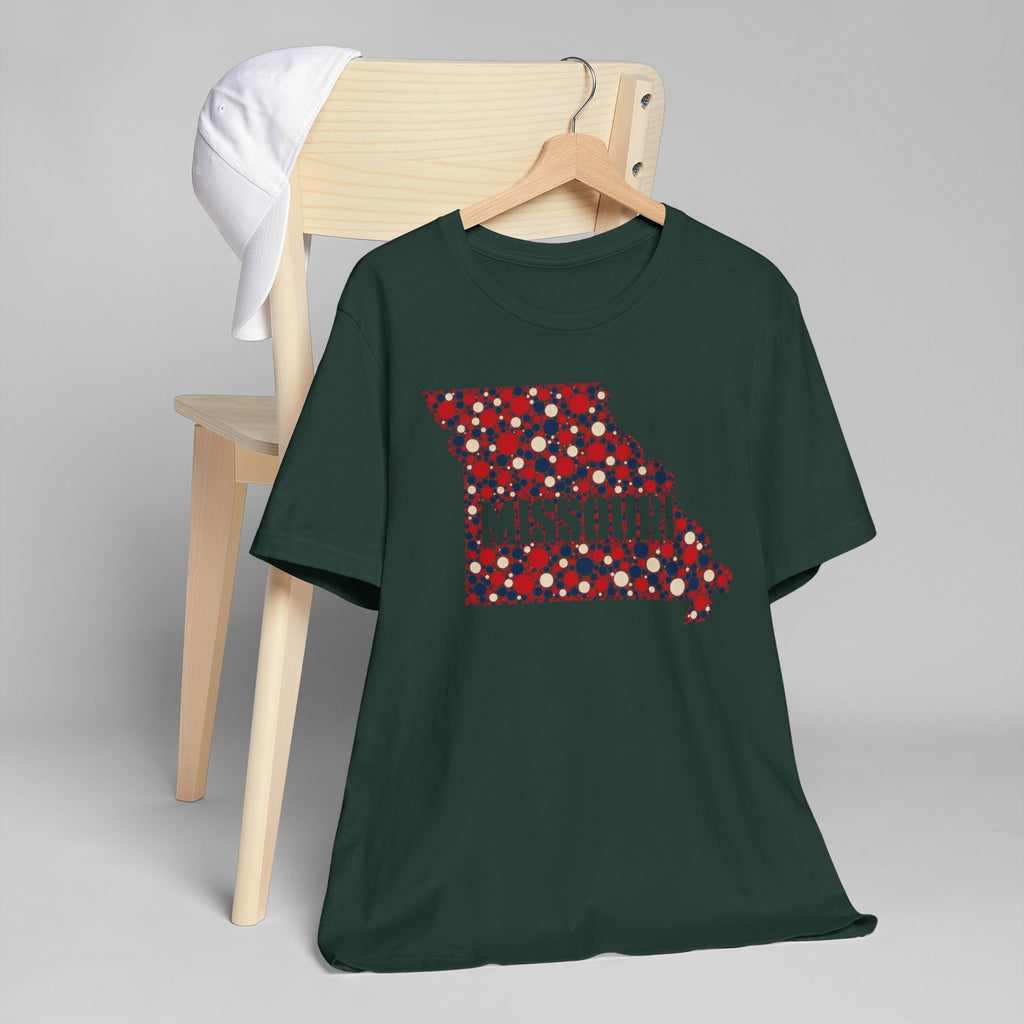 Missouri State Floral Map T-Shirt | Red White and Blue Missouri Outline Graphic Tee