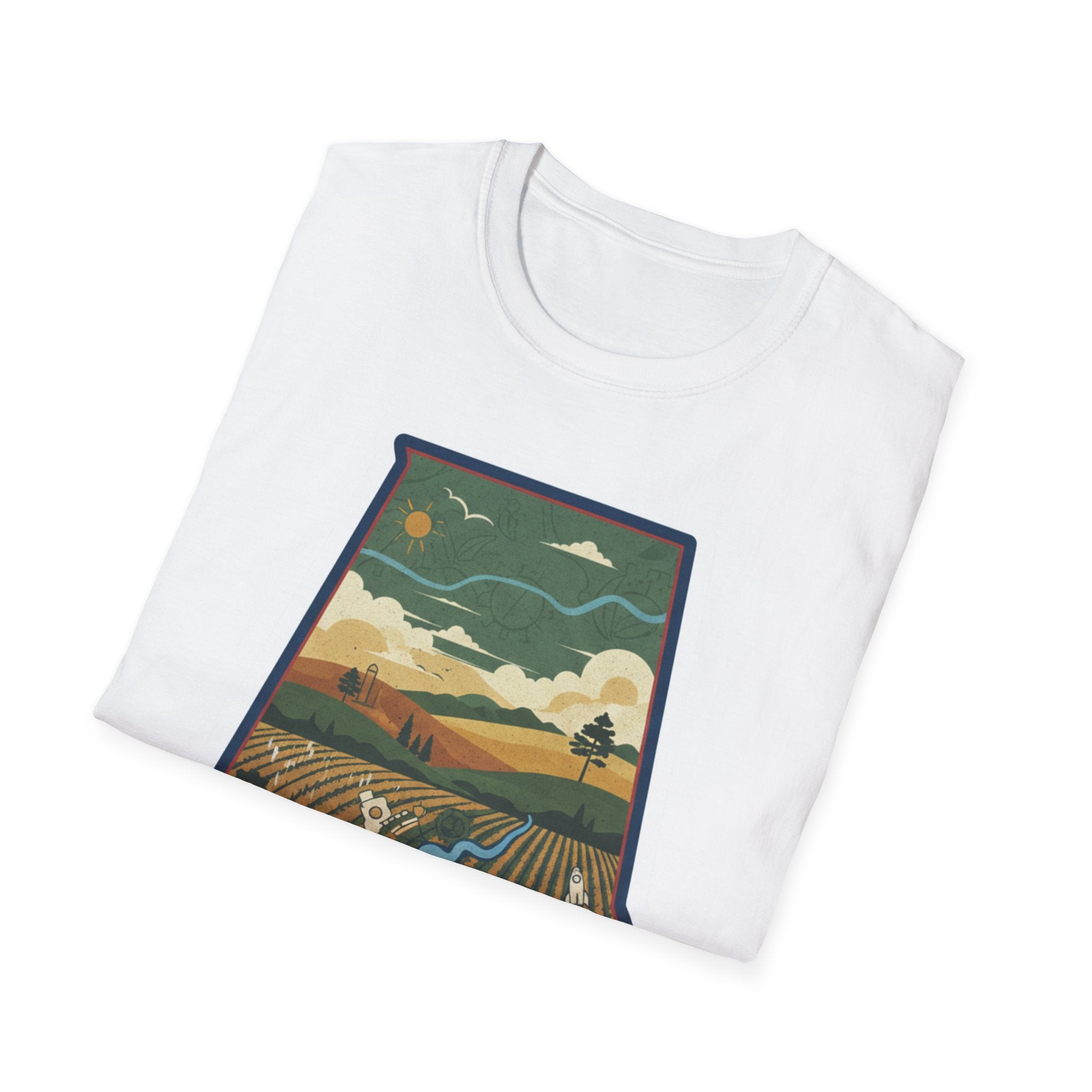 White I Am Alabama T-shirt with framed state landscape graphic