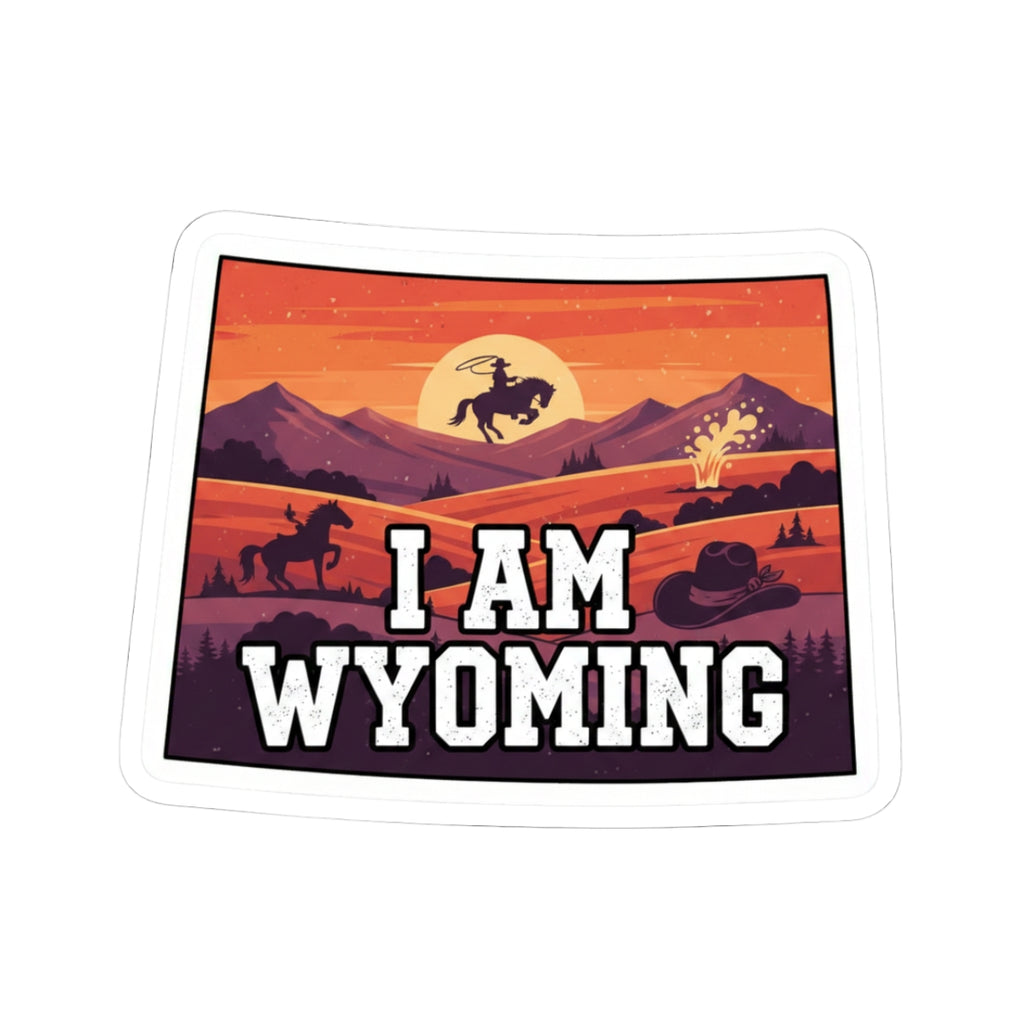 I Am Wyoming sticker with cowboy silhouette and 'I AM WYOMING' text