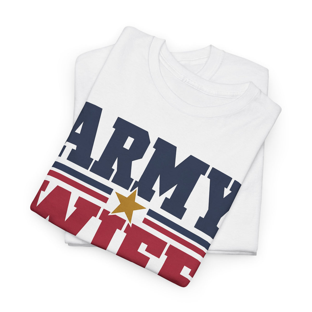 White T-shirt with patriotic block-letter graphic and gold star