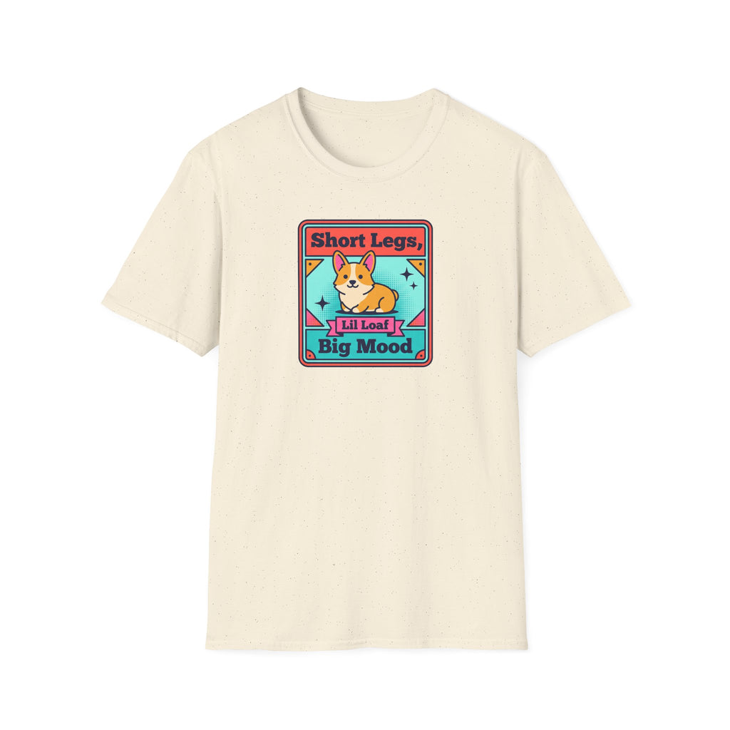 Cream short-sleeve T-shirt with centered corgi graphic patch print