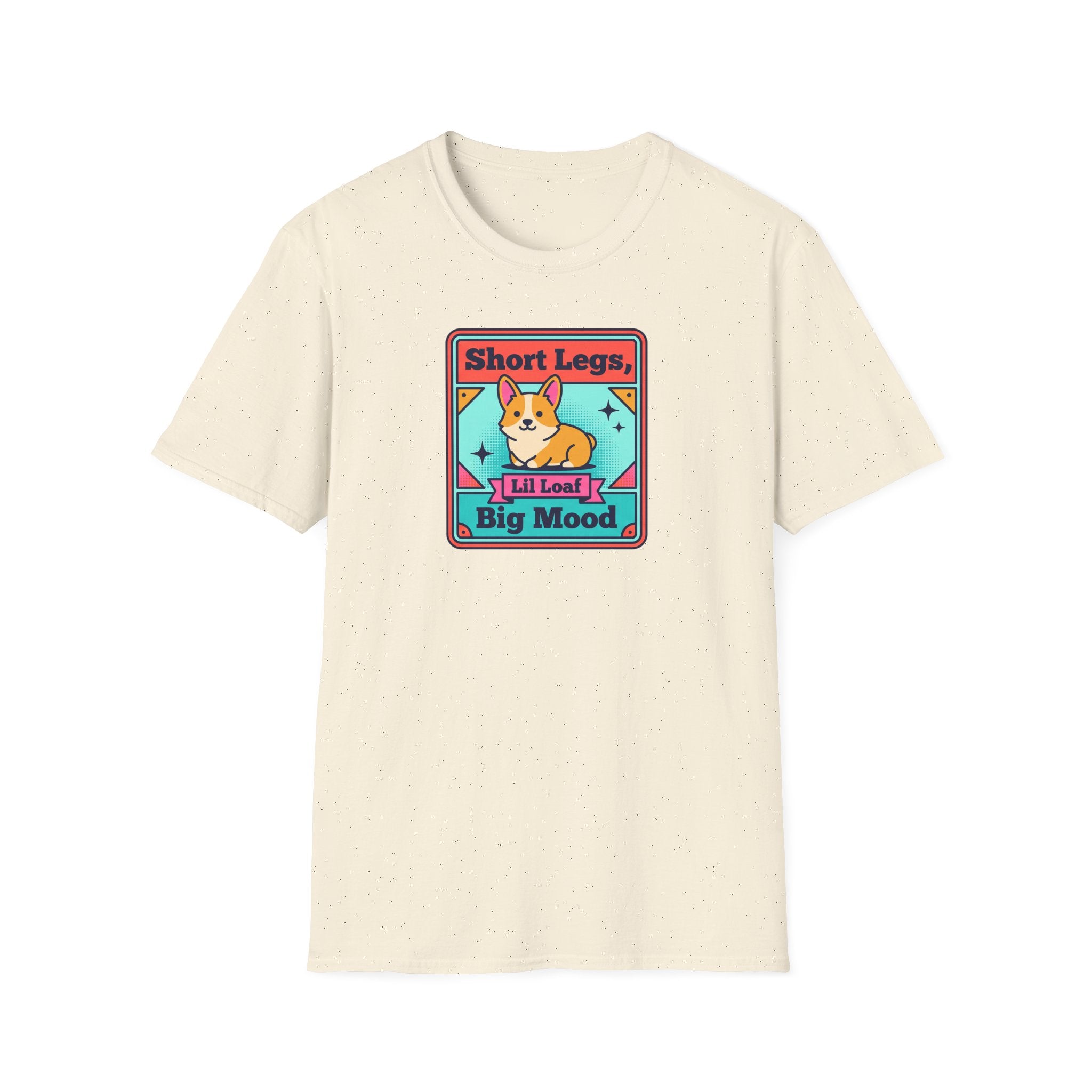 Cream short-sleeve T-shirt with centered corgi graphic patch print