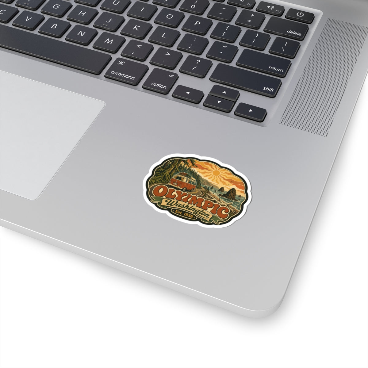 Multicolor Olympic National Park sticker with vintage mountain and shoreline badge