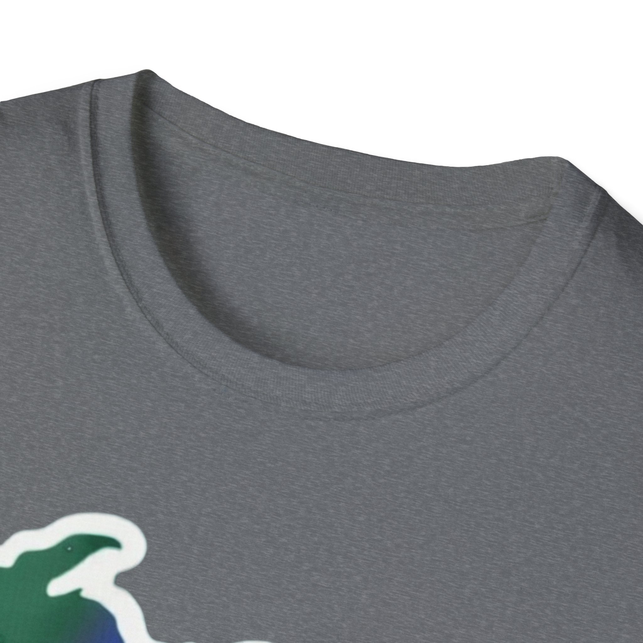 Charcoal grey T-shirt collar close-up, no graphic visible