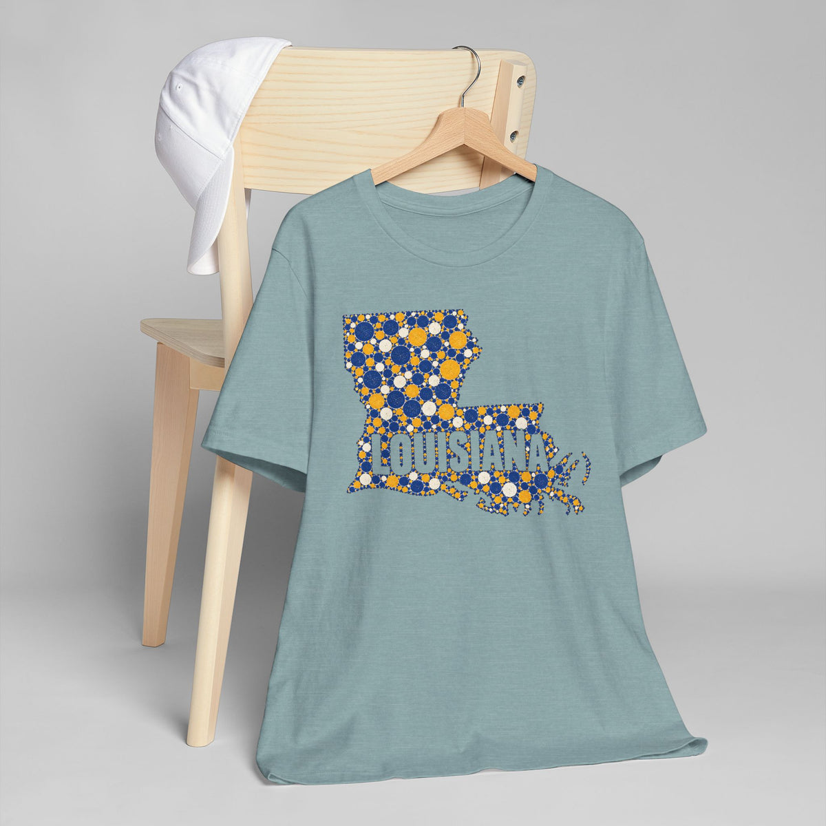 Louisiana State Shape Floral T-Shirt | Blue and Gold Louisiana Outline Graphic Tee