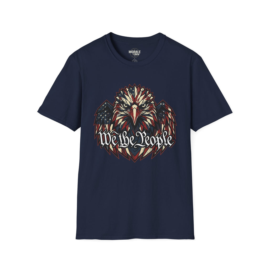 Eagle graphic T-shirt, navy with multicolor patriotic We the People graphic