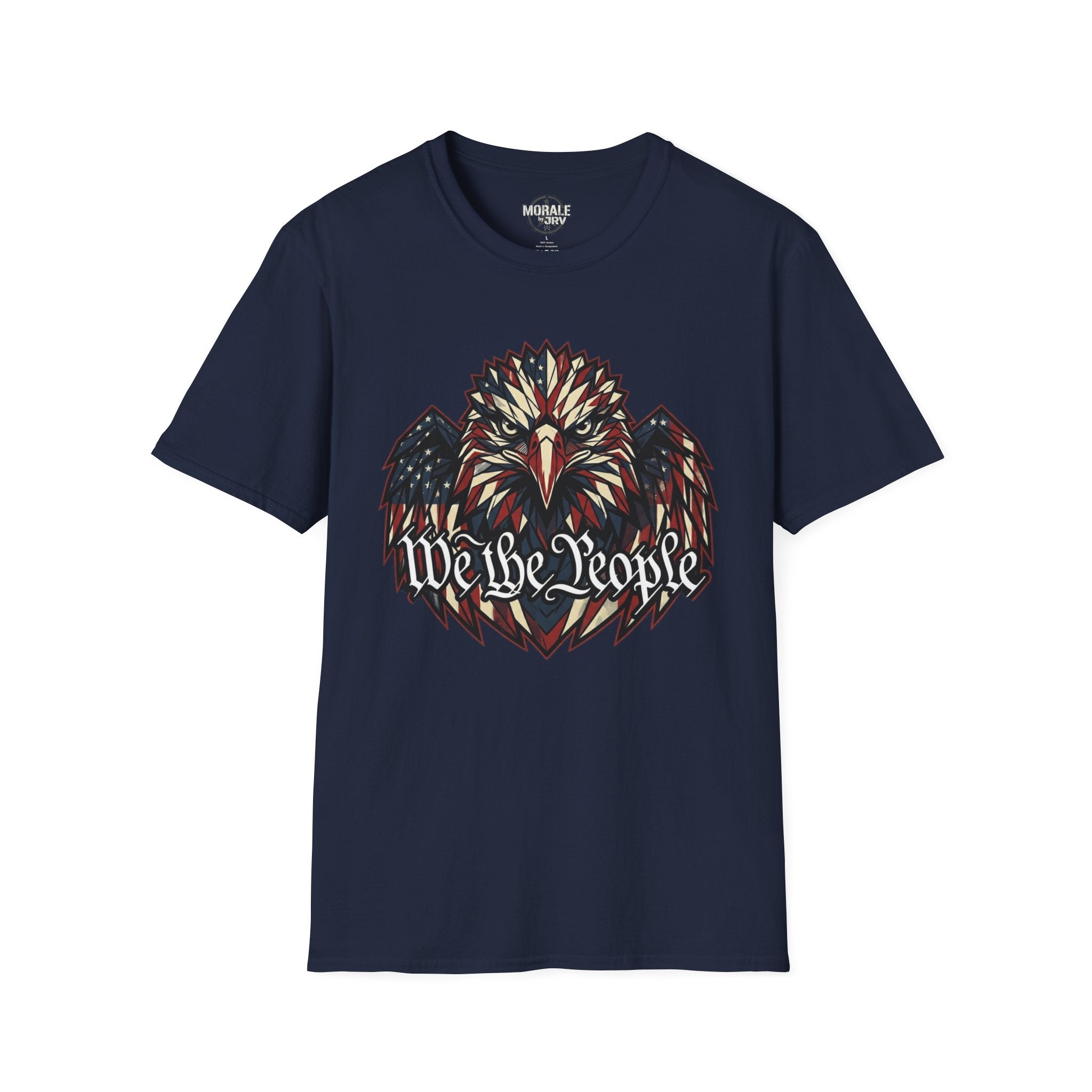 Eagle graphic T-shirt, navy with multicolor patriotic We the People graphic