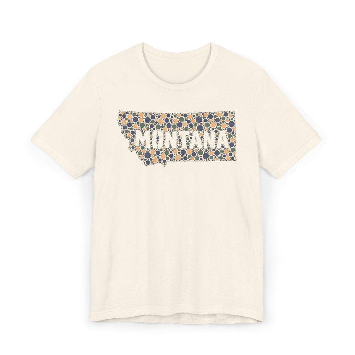 Cream crewneck t-shirt with “MONTANA” mosaic floral outline graphic on front.