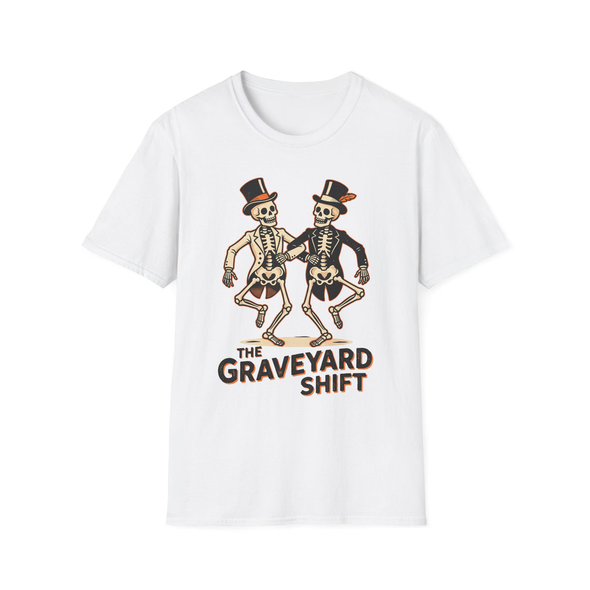 Dancing Skeletons The Graveyard Shift T-Shirt - Vintage Halloween Tee