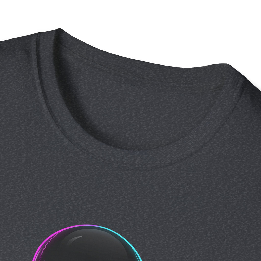 Charcoal heather crew-neck T-shirt close-up, no graphic visible
