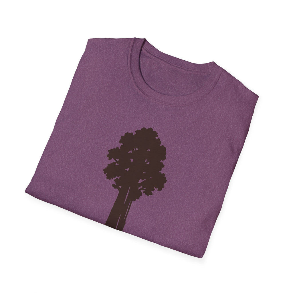 Stay Small Sequoia Tree T-Shirt in mauve, small black sequoia tree graphic on chest