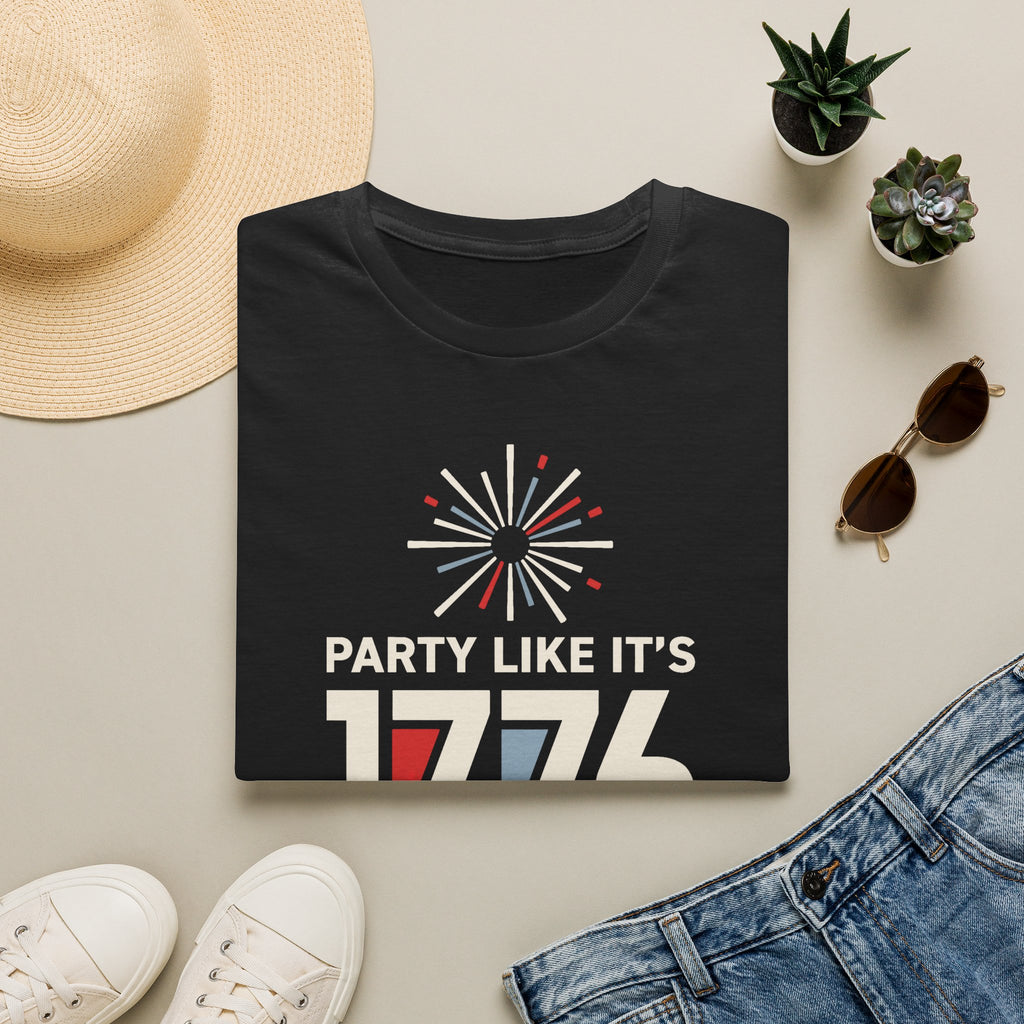 Charcoal T-shirt with fireworks 'PARTY LIKE IT'S 1776' graphic