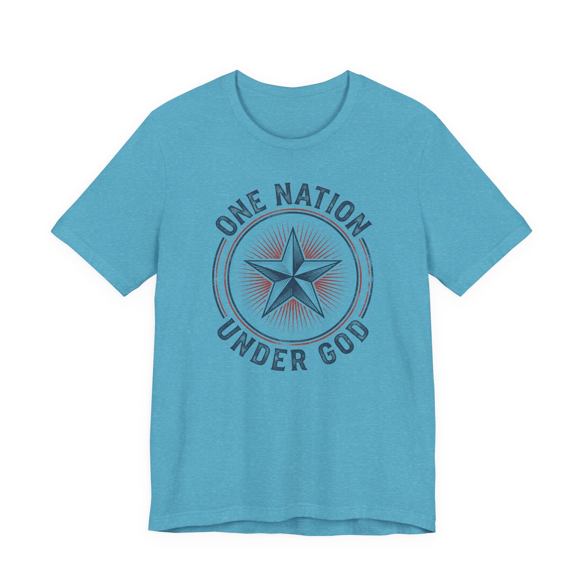 Blue patriotic star badge T-shirt with 'Under God' text