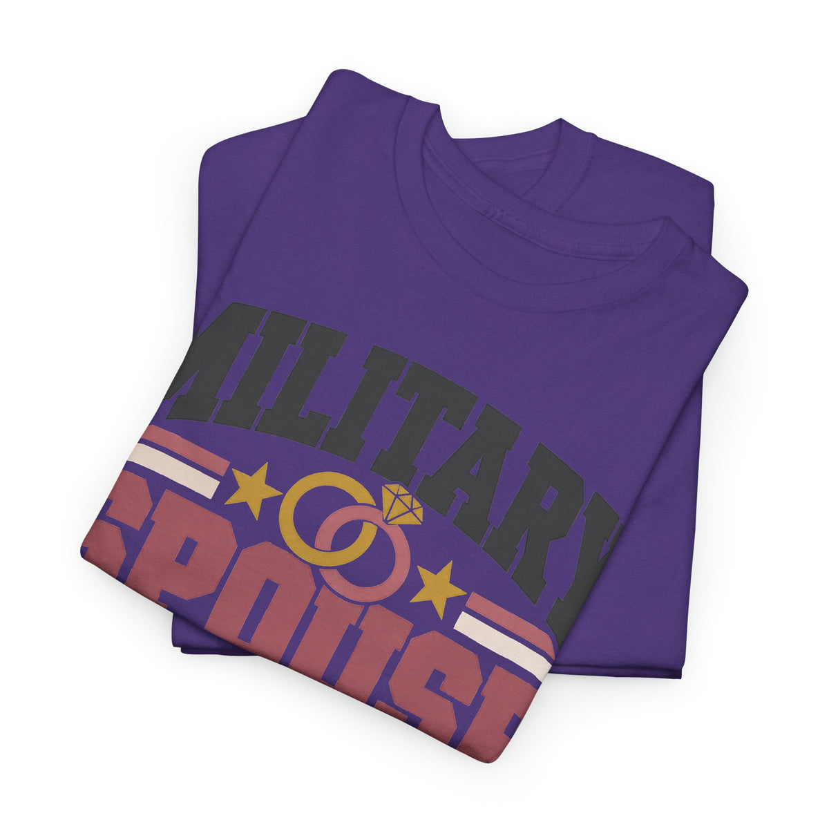 Unisex graphic T-shirt, purple, folded front shows patriotic stars graphic