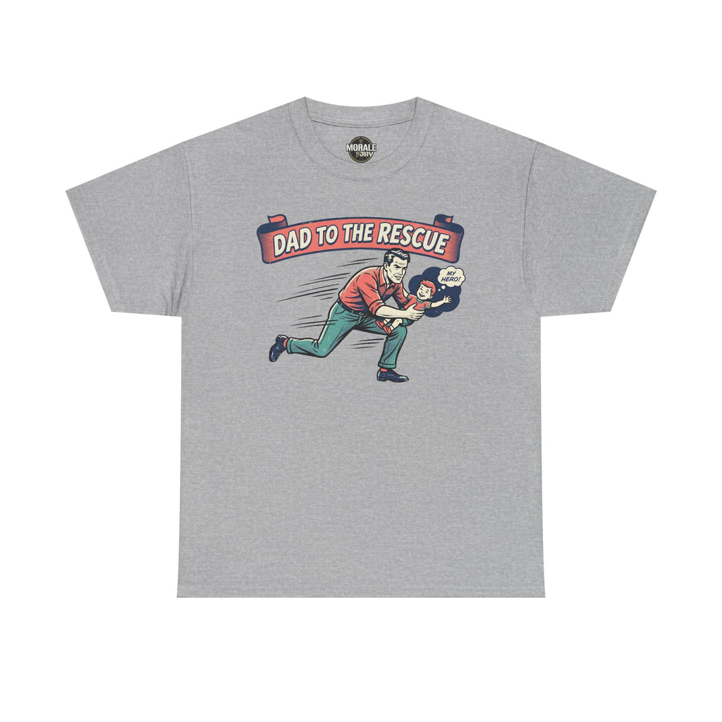 Charcoal heather crew-neck graphic T-shirt with dad rescue hero print