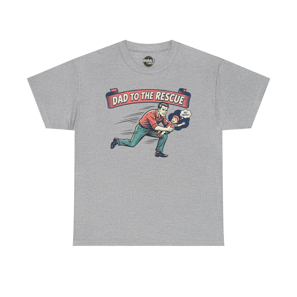 Charcoal heather crew-neck graphic T-shirt with dad rescue hero print