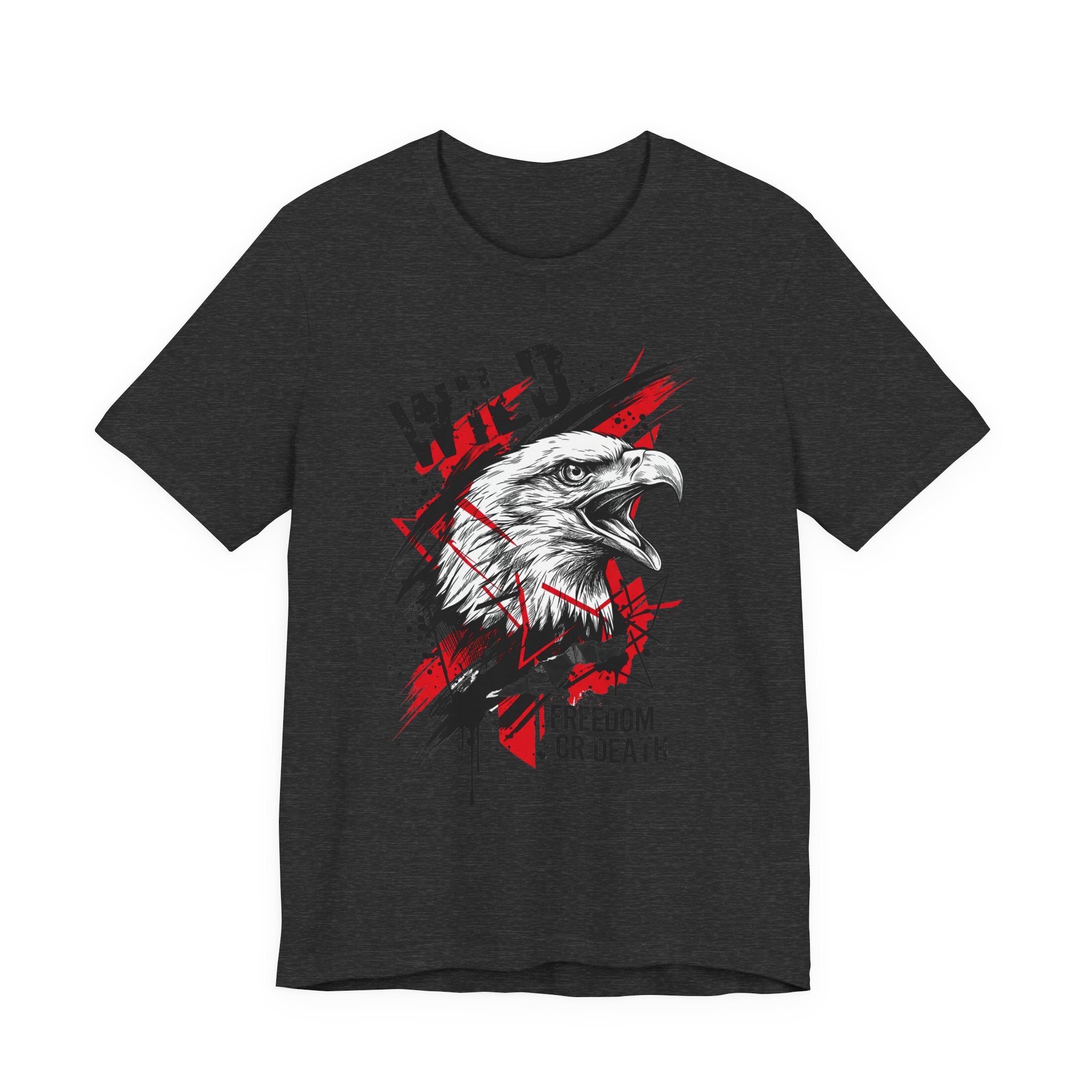 Dark charcoal t-shirt with eagle head graphic and “Freedom or Death” text