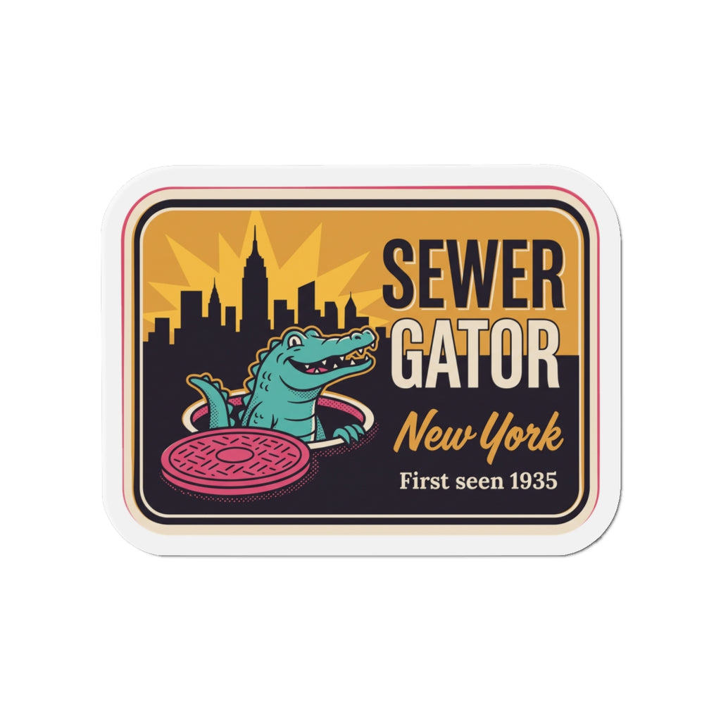 Die-cut refrigerator magnet with teal gator and 'First seen 1935' detail.