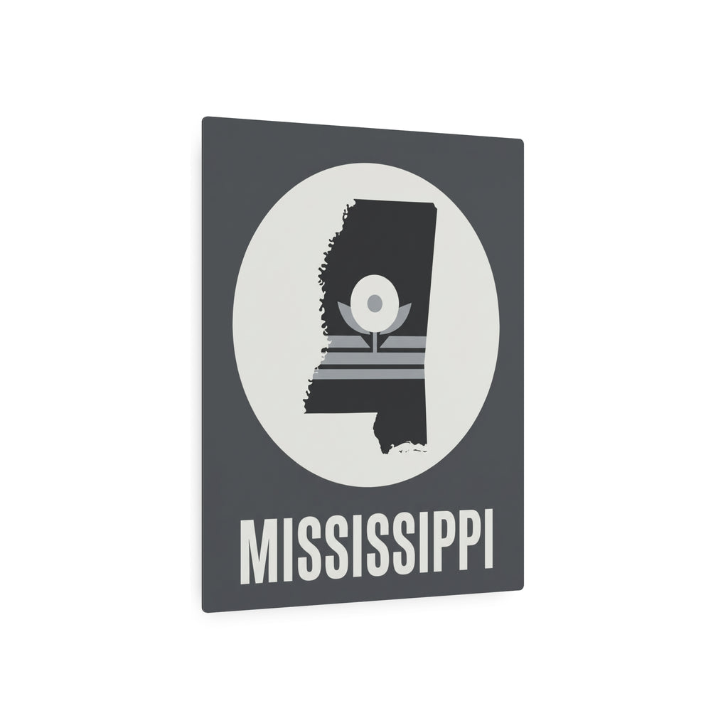 Mississippi metal art sign with circular magnolia emblem and MISSISSIPPI lettering