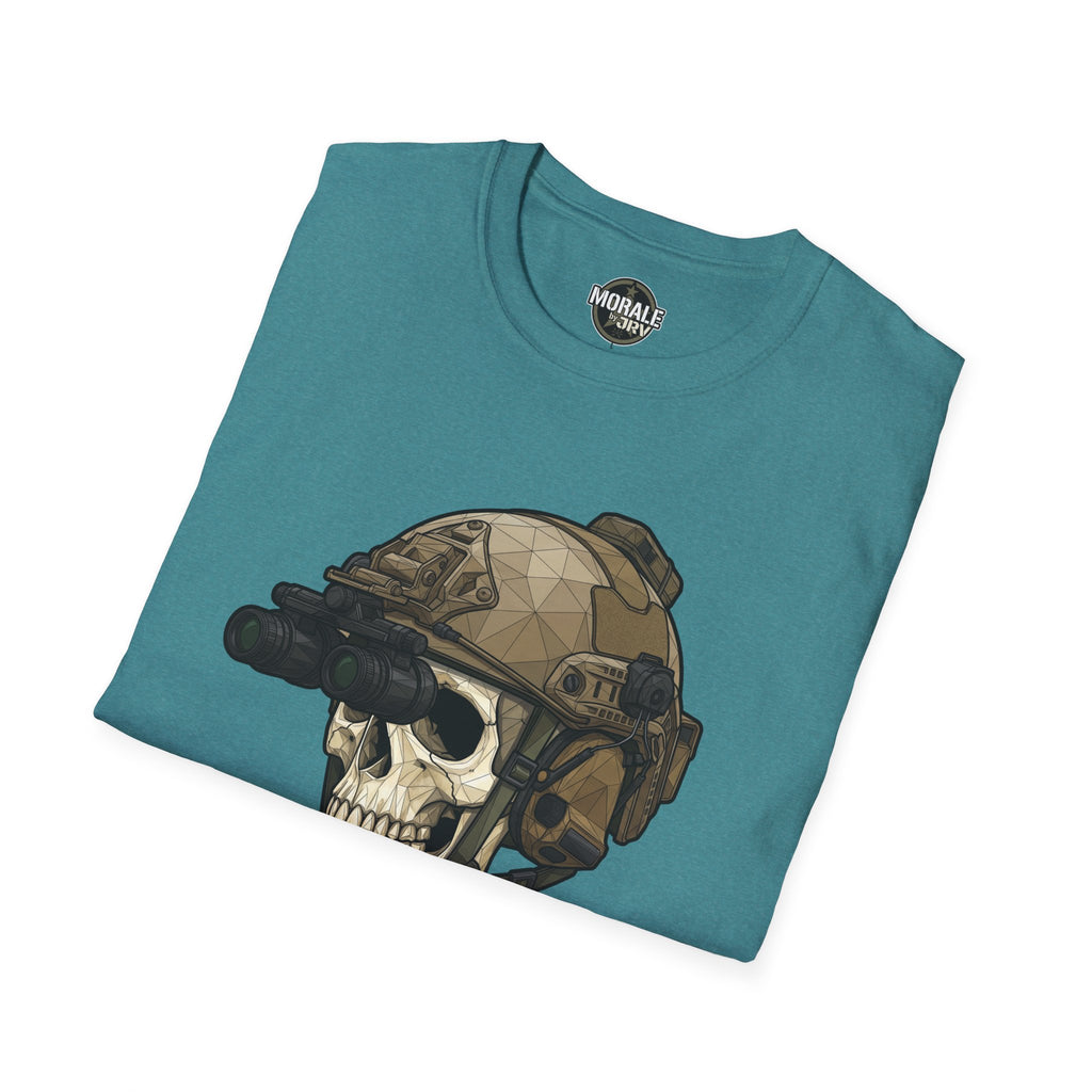Freedom Costs T-shirt, teal with skull tactical helmet NVG graphic