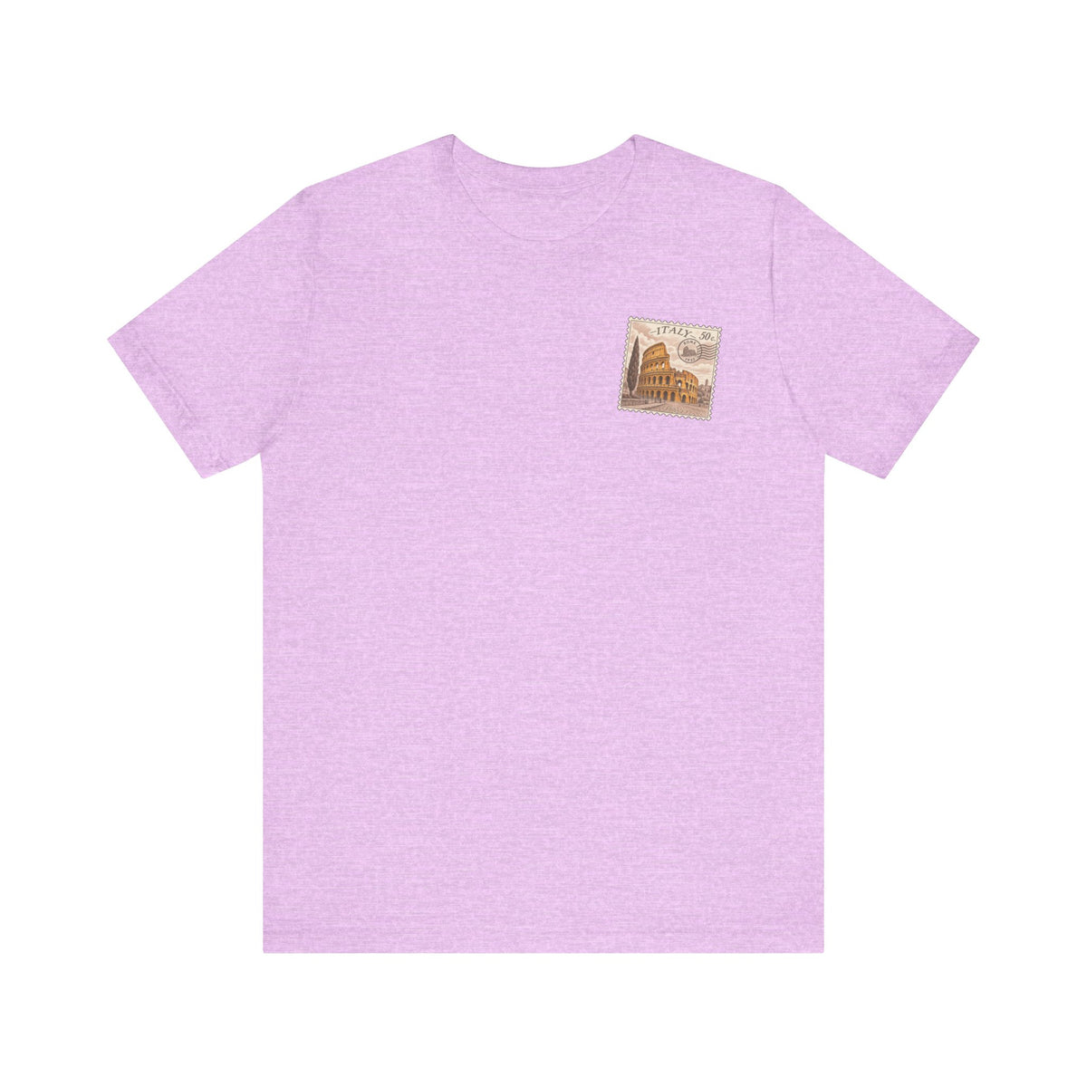 Lilac T-shirt with small square Colosseum illustration on chest