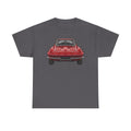 Charcoal grey T-shirt with red retro sports coupe graphic on the chest