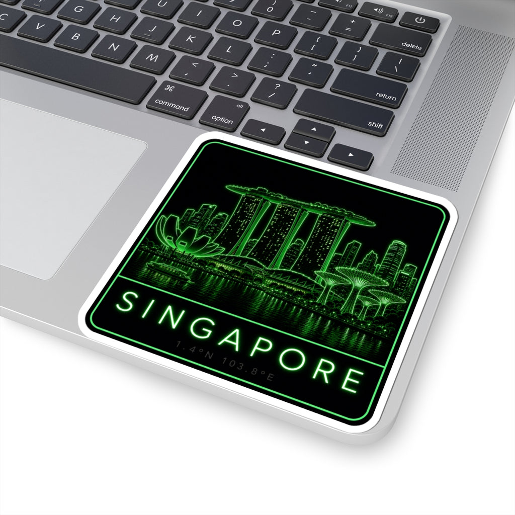 Neon green Singapore skyline sticker with rounded square border and “SINGAPORE”