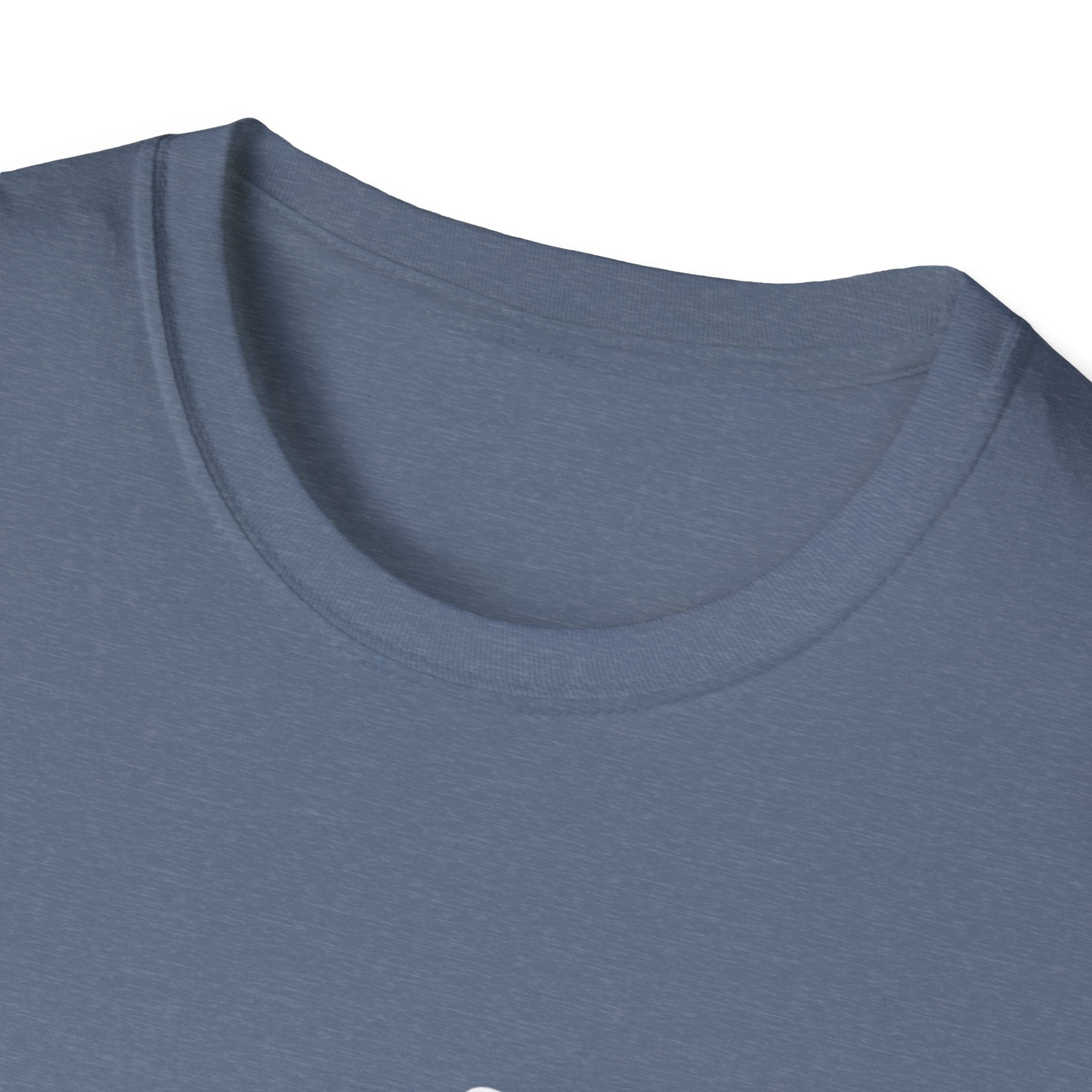 Blue t-shirt crew neck close-up, no visible print