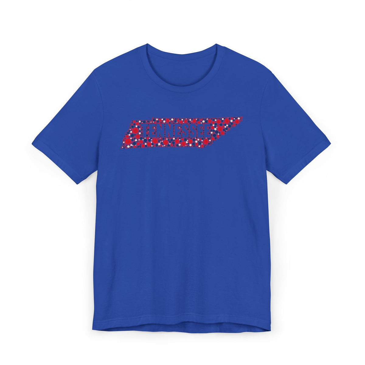 Royal blue T-shirt with 'Tennessee' floral map graphic across the chest