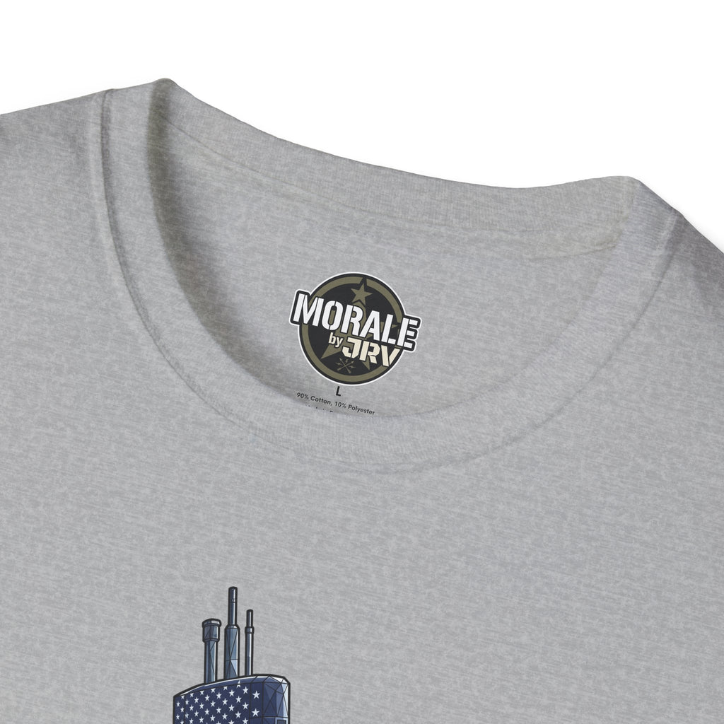 Silent Service T-Shirt, sport grey, 'Morale' logo at crew neck with partial art