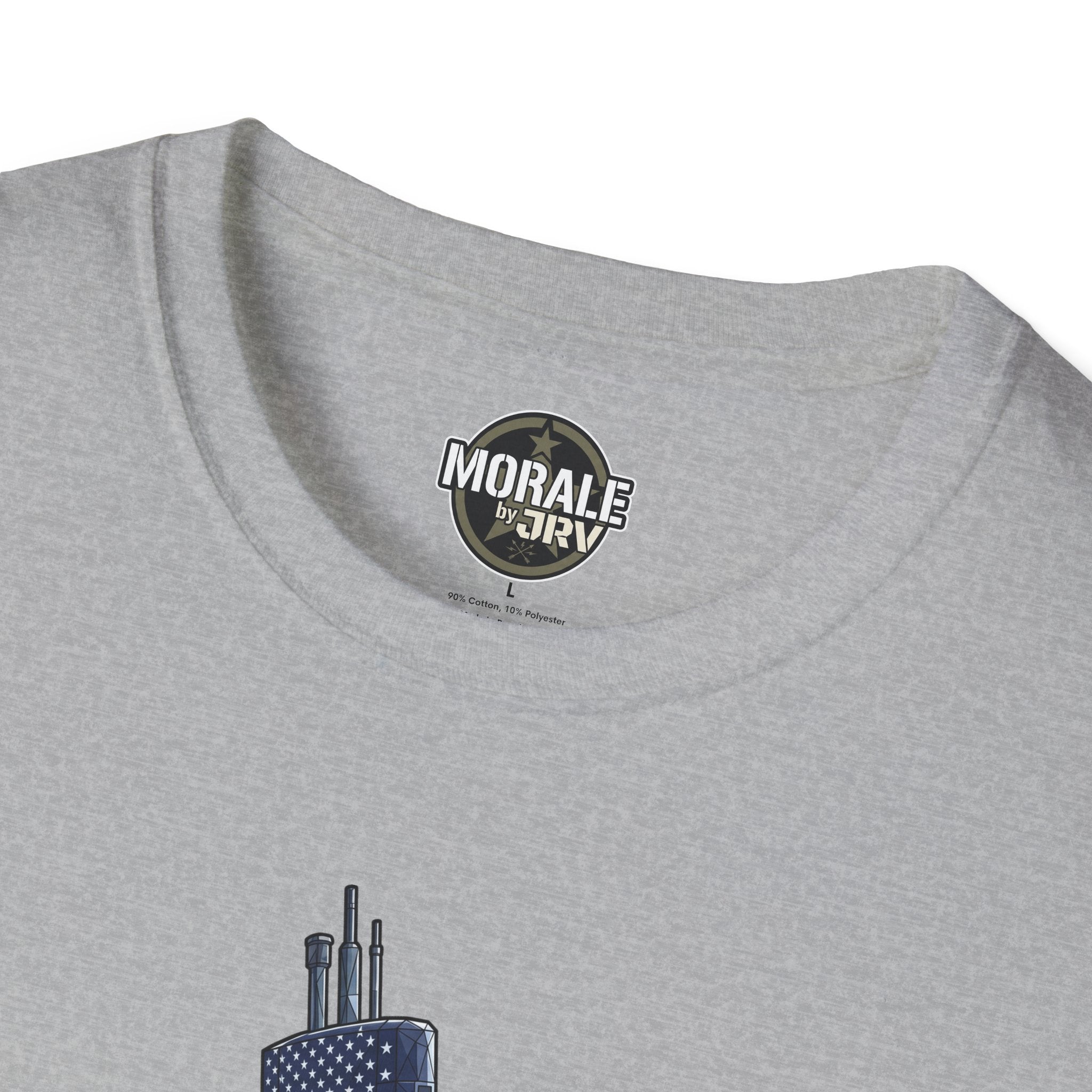 Silent Service T-Shirt, sport grey, 'Morale' logo at crew neck with partial art