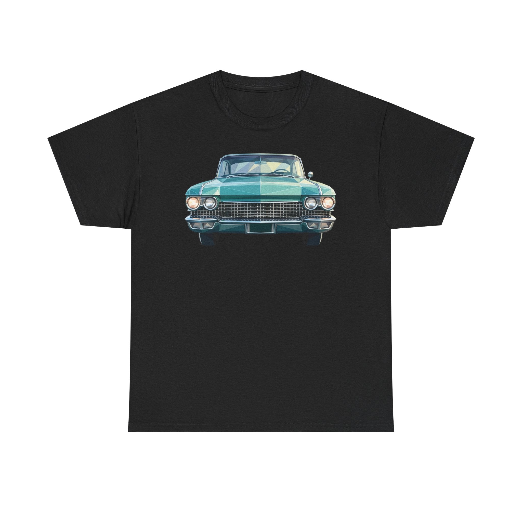 Black crew-neck T-shirt with front car illustration graphic