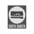 South Dakota metal wall sign, gray with mountain silhouette circle and bold title
