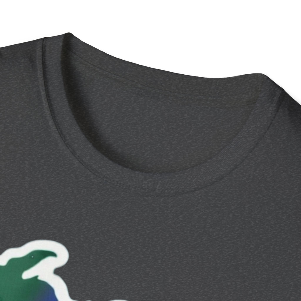 Dark grey T-shirt collar close-up, no graphic visible